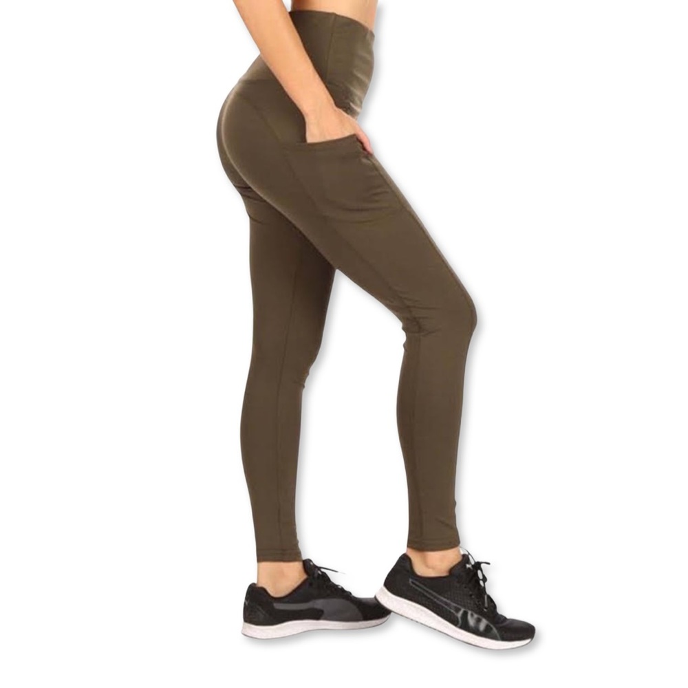 High Waste Tummy Control Leggings-Olive